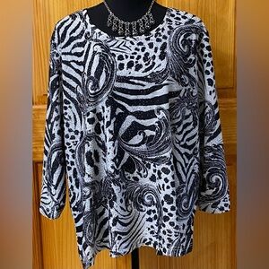 Cathy Daniels Monochrome Swirl Women's Blouse Size XL